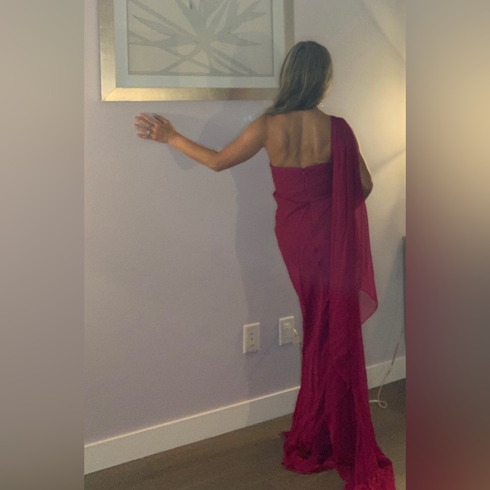 Marchesa Notte Silk One-Shoulder Grecian Gown - Picture 13 of 14